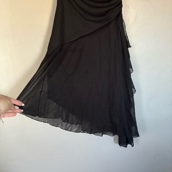 Y2K Fairy Asymmetrical Hem Black Dress Whimsigoth Gothic WitchyCore Mesh layer M - Picture 5 of 8